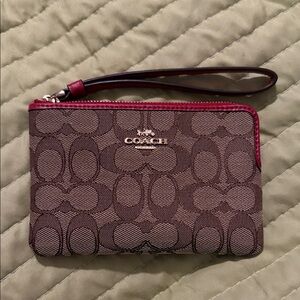 Coach Brown and red Signature Wristlet/coin pouch